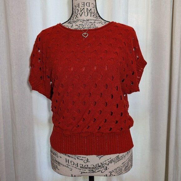 Modcloth Sweaters - Red orange cutout chinese pullover sweater